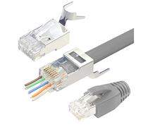 VCELINK 2.ª generación 20 Unidades Conectores RJ45 Cat 7 Cat6A Blindado Pasante Pass Through Para Cable de Red Cat7 Cat6A con Guía y Funda de Cable Naranja