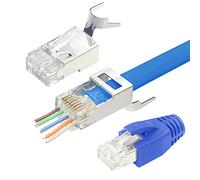 VCELINK 2.ª generación 20 Unidades Conectores RJ45 Cat 7 Cat6A Blindado Pasante Pass Through Para Cable de Red Cat7 Cat6A con Guía y Funda de Cable Azul