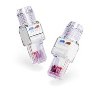 VCELINK Conector RJ45 sin Herramienta para Cat6A/Cat6/Cat5E Cable Ethernet para la terminación de campo, Soporte 23 a 26 AWG, 10 Gbps (2, Púrpura transparente)