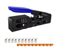 VCELINK Conectores RJ45 Blindado Pasante 2.ª Generación para Cat7/Cat6A con Guía y Funda de Cable (10 Unidades, Naranja) e Crimpadora Profesional GJ671BL para Conector RJ45, RJ12, RJ11