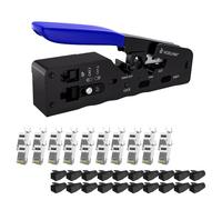 VCELINK Conectores RJ45 Blindado Pasante Cat7/Cat6A 8P8C con Guía y Funda (20 Unidades) e Crimpadora Profesional GJ671BL para Conectores RJ45, RJ12 y RJ11