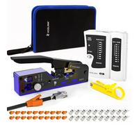 VCELINK Kit de Crimpadora RJ45 Profesional Compatible con CAT7/CAT6A/CAT6/CAT5E/CAT5, Conjunto de Herramientas de Red Incluye Comprobador RJ45, Pelacables, 20 x Conectores RJ45, Bolso de Tela