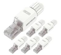 VCELINK KJ22 Conector RJ45 sin Herramienta para Cat6A/Cat6/Cat5E/Cat5 Cable Ethernet - 10Gbps, Fácil de Instalar, Blanco, 6 Unidades