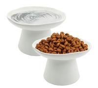 VCEPJH Cuencos elevados de comida para gatos, platos poco profundos para gatos, paquete de 2 platos elevados de cerámica para gatos, 6.1 pulgadas, antifatiga, ancho para mascotas, alimentador de agua