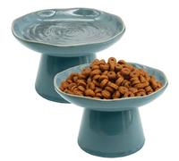 VCEPJH Cuencos elevados para gatos de 6.1 pulgadas, platos de comida poco profundos para gatos, paquete de 2 platos elevados de cerámica para gatos, plano antifatiga, ancho para mascotas y alimentador