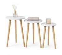 VCM 3-tlg. Beistelltisch Set, Runde Satztische mit Holzfüßen, Ø 34 cm, Wohnzimmertische im Retro-Design - Barilo