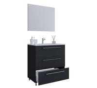 VCM 3-tlg. Waschplatz Waschtisch | Waschbecken Unterschrank Breite 80 cm | Badmöbel Set stehend mit DREI Schubladen Spiegel | Badinos