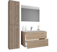 VCM 4-tlg. Waschplatz Waschtisch | Waschbecken Unterschrank Breite 80 cm | Badmöbel Set mit Schubladen Drehtüren Spiegel | Badinos