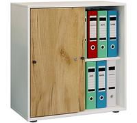 VCM Armario de Oficina de Madera Armario archivador Mobiliario de Oficina Armario Lona 2 Hojas correderas Roble Blanco/Miel