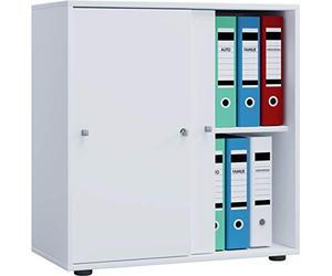 VCM Armario de Oficina de Madera Armario archivador Mobiliario de Oficina Armario Lona 2 Hojas correderas Blanco