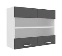 VCM Armario de Cocina Ancho 80 cm Puerta de Cristal Mate Armario de Pared Cocina Muebles de Cocina Esilo Blanco/Antracita