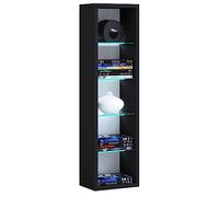 VCM Estantería de Madera para CD DVD, 4 Baldas de Vidrio, Estantería Decorativa, Negro, Moderno