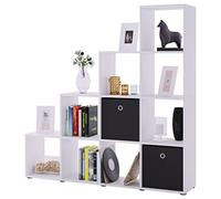 VCM Estantería Escalera de Madera Estantería escalonada Cubo Estantería de pie Separador de ambientes 10 Compartimentos Napoli Blanco