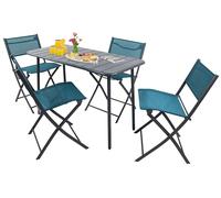 VCM Juego de 5 Piezas Juego de Bistro Mesa de Comedor Juego de jardín Juego de balcón Silla Mesa Plegable jardín Camping Sumila 110x55 Turquesa