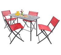 VCM Juego de 5 Piezas Juego de Bistro Mesa de Comedor Juego de jardín Juego de balcón Silla Mesa Plegable jardín Camping Sumila 110x55 Rojo