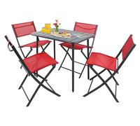 VCM Juego de 5 Piezas Juego de Bistro Mesa de Comedor Juego de jardín Juego de balcón Silla Mesa Plegable jardín Camping Sumila 80x55 Rojo