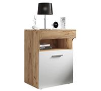 VCM Mesilla de Noche Mesilla Auxiliar Puerta abatible Consola Mesilla de Noche Boxspring Slepal M Roble Miel/Blanco