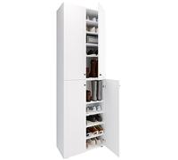 VCM Mueble Zapatero Grande de Madera XL Mueble Zapatero Grande Botas Mueble Pasillo Lona 10 Compartimentos Puertas batientes Blanco