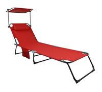 VCM Tumbona Plegable | Tumbona de jardín Plegable, Ligera y compacta | Tumbona para balcón, Playa y Camping con toldo Ajustable | Bindox L Rojo