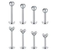 Vcmart 15pcs Labret Barras de Labios 10 mm Acero Inoxidable 16G Plata Tragus Helix Monroe Piercing Studs