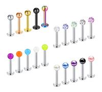 Vcmart 20 piezas Labret Stud labio Bars 16G Tragus Helix Pendiente Stud Espalda plana Monroe Medusa Piercing 6/8/10/12mm Disponible, Acero inoxidable