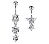 Vcmart 2pcs Anillo de ombligo 10mm Acero quirúrgico ombligo Barra 14G corazón de mariposa Vientre Piercing Colgante Joyería de Plata