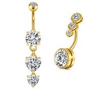 Vcmart 2pcs Piercing ombligo oro 10mm acero quirúrgico ombligo botón anillos con corazón diamante colgante Piercing Joyería
