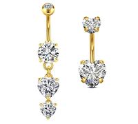 Vcmart 2pcs Piercing ombligo oro 10mm acero quirúrgico ombligo botón anillos con corazón diamante colgante Piercing Joyería