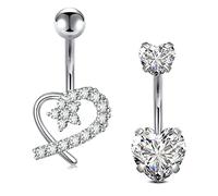 VCMART 2piezas Plata Piercing Ombligo 10mm Anillos de Ombligo 14G Acero Quirúrgico Corazón Piercing Vientre Joyería Mujeres