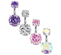 Vcmart 4 Piezas Barras de Vientre 6/8/10/12mm Anillo de Ombligo joyería Piercing de Acero Inoxidable