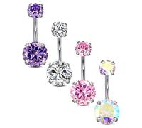 Vcmart 4 Piezas Barras de Vientre 6/8/10/12mm Anillo de Ombligo joyería Piercing de Acero Inoxidable