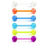 Vcmart 6 unids 14 Gauge Lengua de plástico Juego de Anillos para Barra de pezón Resplandor en la Oscuridad Bioflex 12/14/16/18mm Barbell Piercing Joyería