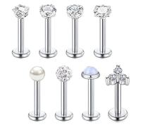 Vcmart 8piezas Piercing Labio Labret 10mm Plata 16G Acero Inoxidable Piercing Helix Monroe Medusa Joyas