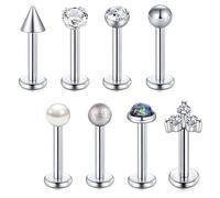 Vcmart 8piezas Piercing Labio Labret 10mm Plata 16G Acero Inoxidable Piercing Helix Monroe Medusa Joyas