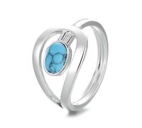 VCODWCSJO Alianzas de boda unisex ovaladas de piedra azul, anillos sintéticos de turquesa para mujeres y hombres, anillo de compromiso vintage de color plateado, joyería de fiesta, 8, Zirconia cúbica