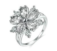 VCODWCSJO Anillo romántico y elegante para mujer, con forma de flor de cerezo, anillo de boda de plata 925 con flores exquisitas, 9, Zirconia cúbica