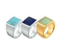 VCODWCSJO Anillos cuadrados de acero inoxidable para hombre, piedra natural, lapislázuli turquesa, anillo de sello vintage, 11, Zirconia cúbica