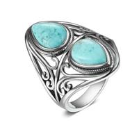 VCODWCSJO Anillos de plata S925 vintage turquesa natural para mujeres, hombres y mujeres, joyería fina, regalo, 10, Zirconia cúbica
