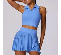 VCODWCSJO Conjunto de Falda de Tenis de Yoga de 2 Piezas Ropa Exterior de Gimnasio Running Fitness Mujer Golf Dance Bádminton Falda Sexy-Azul Cielo-M
