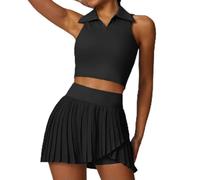 VCODWCSJO Conjunto de Falda de Tenis de Yoga de 2 Piezas Ropa Exterior de Gimnasio Running Fitness Mujer Golf Dance Badminton Sexy Skirt-High-End Black-S