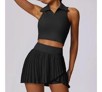 VCODWCSJO Conjunto de Falda de Tenis de Yoga de 2 Piezas Ropa Exterior de Gimnasio Running Fitness Mujer Golf Dance Bádminton Falda Sexy-Gama Alta Negro-M