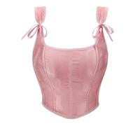 VCODWCSJO Crop Tops Corsé Sexy Estilo Francés Top Corto Sin Mangas Camisetas sin Mangas Bustier Mujer Casual Color Sólido Básico Camisole-Rosa-S