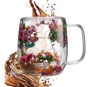 VCoffee Mug- Glass Mug Cup With Dried Flower Design For Coffee, Glass Beverage Glasses Tea Mugs For Tea Cappuccino Cold Drink Elegant Transparent Cup Home And Office Use Easy To Work With
