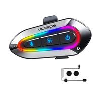 VCOROS Auriculares Casco Moto,VR2 Manos Libres Moto Bluetooth,5.4 Bluetooth Cancelación de Ruido DSP&CVC,Iluminación RGB,IPX6 Impermeable,Respuesta AutomáticaCompatible con Todos Los Cascos 1000mAH