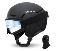 VCOROS Casco de Esquí Kit con Gafas de Esquí Capucha Transpirable UV Seguridad Comodidad Casco de Snowboard mit Orejeras Extraíbles para Hombre Mujer (Negro Mate+Gafas de Esquí+Pasamontañas, Large)