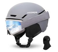 VCOROS Casco de Esquí Kit con Gafas de Esquí Capucha Transpirable UV Seguridad Comodidad Casco de Snowboard mit Orejeras Extraíbles para Hombre Mujer (Gris Mate+Gafas de Esquí+Pasamontañas, Small)