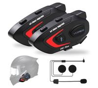 VCOROS Intercomunicador Casco Moto VR1 Plus,6.0 Bluetooth para 2 Motociclistas 500m,Impermeable IP56,Auriculares Casco Moto para Asistente de Voz Manos Libres Control de Música (2Pack Hard Mic)