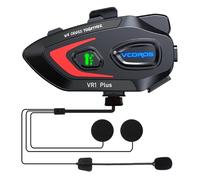 VCOROS Intercomunicador Casco Moto VR1 Plus,6.0 Bluetooth para 2 Motociclistas 500m,Impermeable IP56,Auriculares Casco Moto para Asistente de Voz Manos Libres Control de Música (1Pack Hard Mic)
