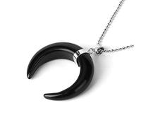 VCPC Collar Colgante De Piedra Natural,Collares De Ónix Negro con Forma De Luna A La Moda, Colgante De Reiki Chakra Curativo, Amuleto Colgante De Amuleto De La Suerte, Joyería para Mujeres Y Hombres