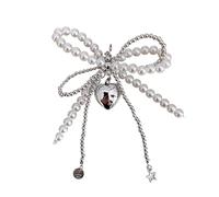 VCSZYAFX Cordones con lazo de perlas encaje, dijes for zapatillas, colgante decorativo, cadena zapatos amor, hebilla, accesorios, 2 uds para Zapatillas de Senderismo y Deportivas(White Silver Pearl)